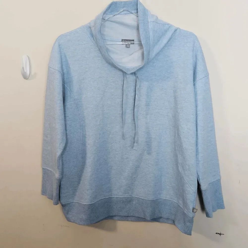 T by Talbots Cowl Neck Heathered Dleece Pullover Knit Drawstring Sweatshirt Wome